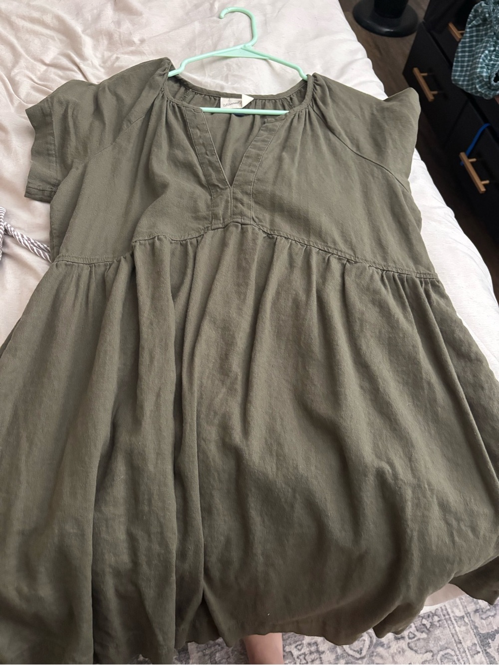 Olive Green Short-Sleeve Babydoll Dress